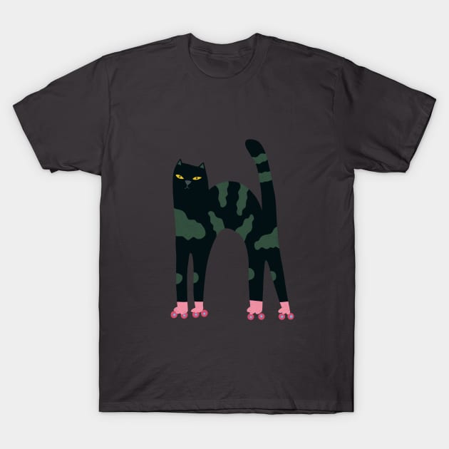 Cat with Roller Skates T-Shirt by Pacesyte